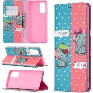 Samsung S20 FE Case, Blue and Pink Dot Leather Folio Wallet Shockproof Case